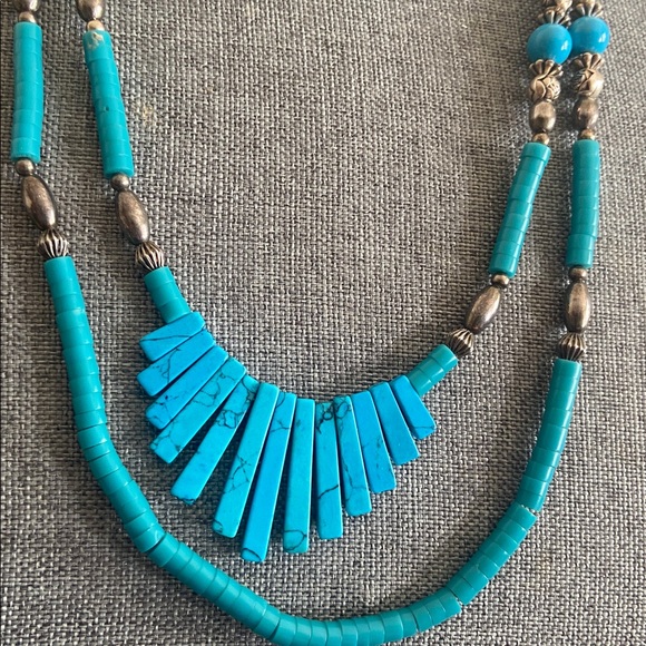 Vintage 90s Faux Turquoise 2 Strand Beaded Necklace - Picture 4 of 5